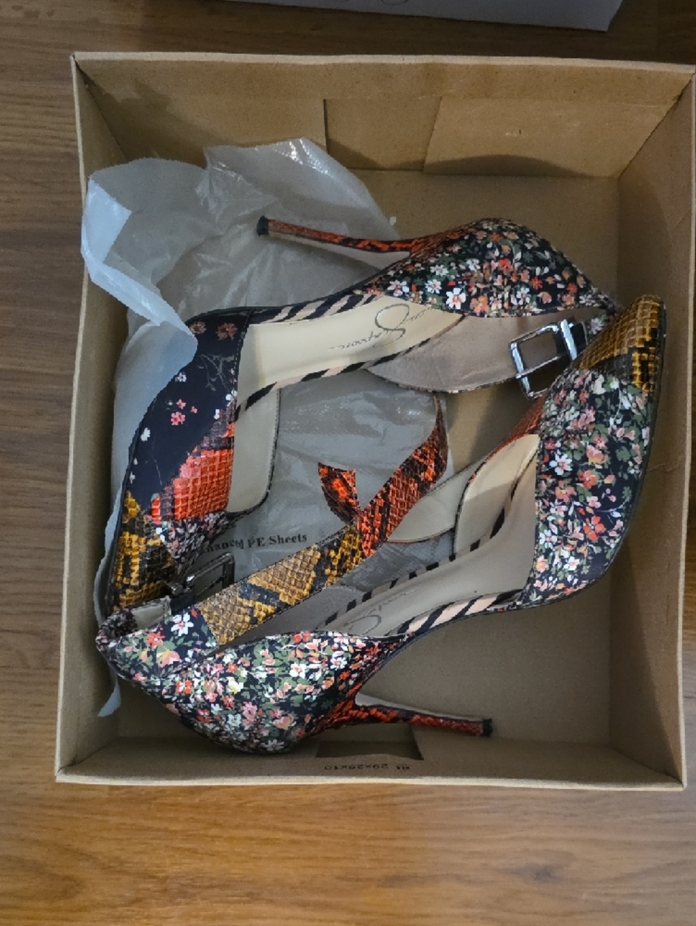 Jessica Simpson Multicolor Floral Patchwork Pointed-Toe Ankle-Strap Heels - Picture 3 of 7